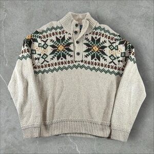 Vintage Polo Ralph Lauren Sweater Mens‎ XXL Cream Fair Isle Snowflake Linen Silk